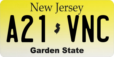 NJ license plate A21VNC