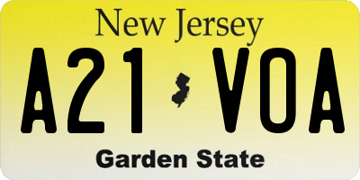NJ license plate A21VOA