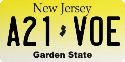 NJ license plate A21VOE