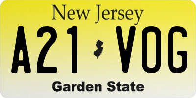 NJ license plate A21VOG