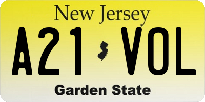 NJ license plate A21VOL