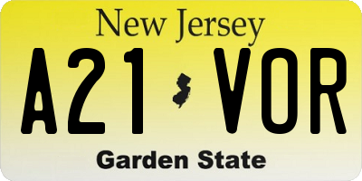 NJ license plate A21VOR