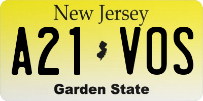 NJ license plate A21VOS