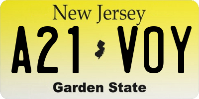 NJ license plate A21VOY