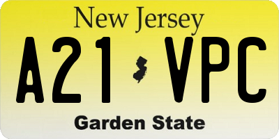 NJ license plate A21VPC