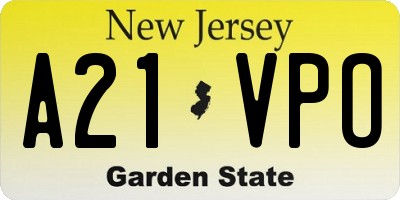 NJ license plate A21VPO