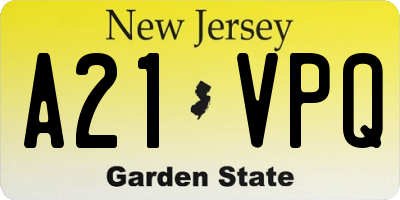 NJ license plate A21VPQ