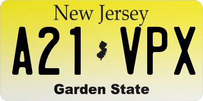 NJ license plate A21VPX