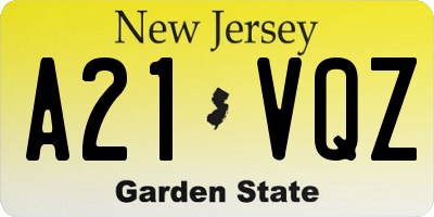 NJ license plate A21VQZ
