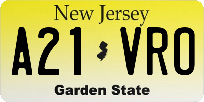 NJ license plate A21VRO