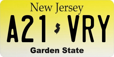 NJ license plate A21VRY