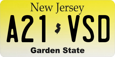NJ license plate A21VSD