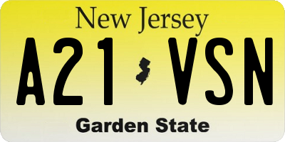 NJ license plate A21VSN