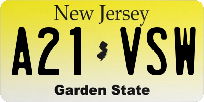 NJ license plate A21VSW
