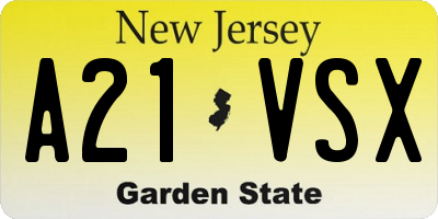 NJ license plate A21VSX