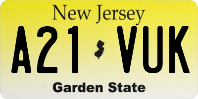 NJ license plate A21VUK