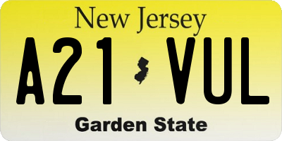 NJ license plate A21VUL