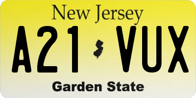 NJ license plate A21VUX