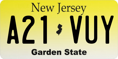 NJ license plate A21VUY