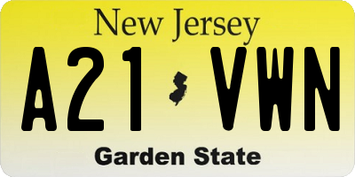 NJ license plate A21VWN
