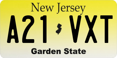 NJ license plate A21VXT