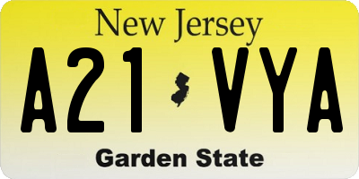 NJ license plate A21VYA