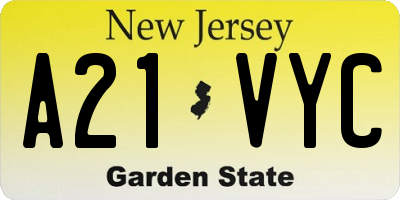 NJ license plate A21VYC