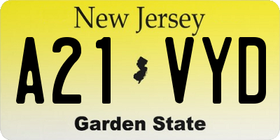 NJ license plate A21VYD