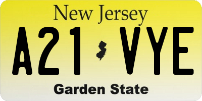 NJ license plate A21VYE