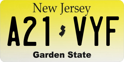 NJ license plate A21VYF