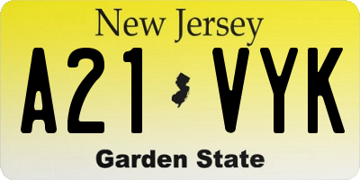 NJ license plate A21VYK
