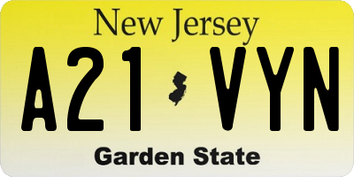 NJ license plate A21VYN