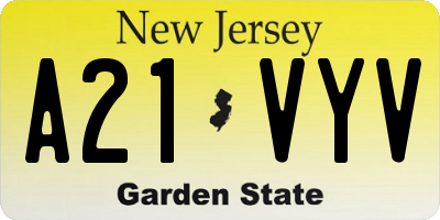 NJ license plate A21VYV