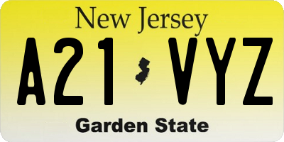 NJ license plate A21VYZ