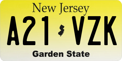 NJ license plate A21VZK