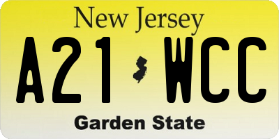 NJ license plate A21WCC