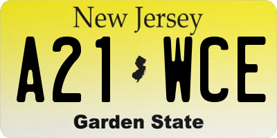 NJ license plate A21WCE