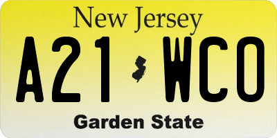 NJ license plate A21WCO