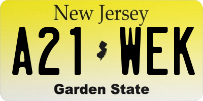 NJ license plate A21WEK