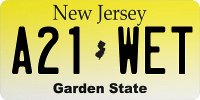 NJ license plate A21WET