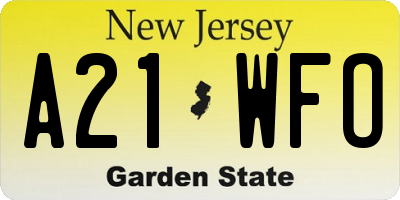 NJ license plate A21WFO