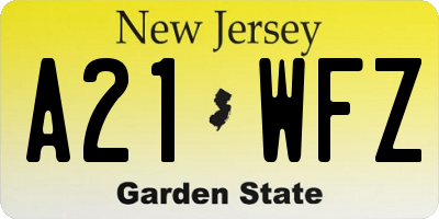 NJ license plate A21WFZ