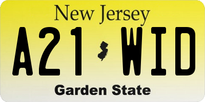 NJ license plate A21WID