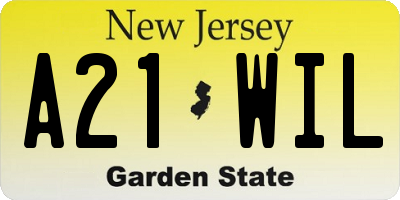 NJ license plate A21WIL