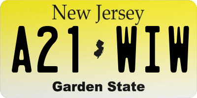 NJ license plate A21WIW