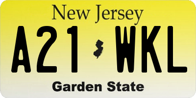NJ license plate A21WKL