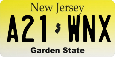 NJ license plate A21WNX