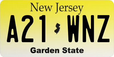 NJ license plate A21WNZ