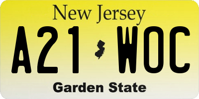 NJ license plate A21WOC