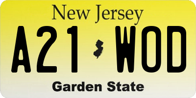 NJ license plate A21WOD